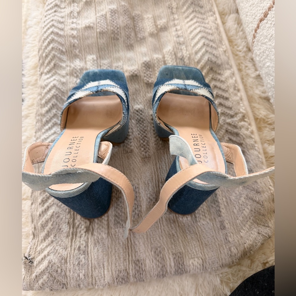Journee Collection Patchwork Denim Platform Heels - image 5